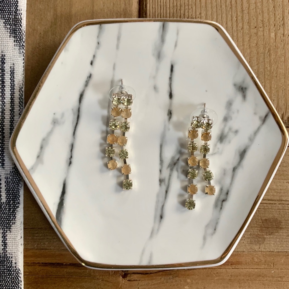 Citrine & Beige colored Rhinestone Drop Earrings